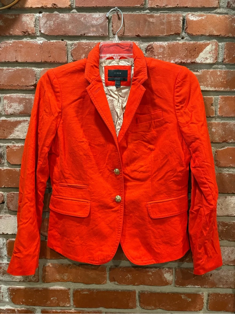 J. Crew Schoolboy Red Orange 100% Wool Crest Button Classic Fitted Blazer Size 8